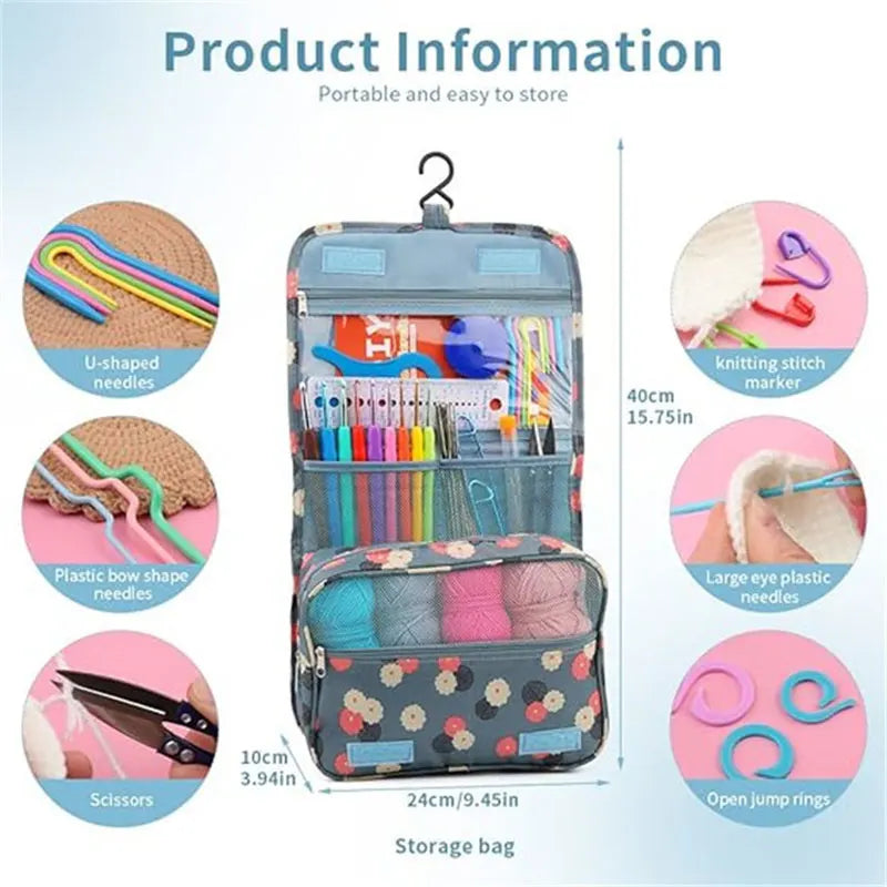 119pcs Crochet Kit Complete Knitting Kit with Crochet Yarn, Crochet Hooks and Crochet Accessories in Hangable Storage Bag