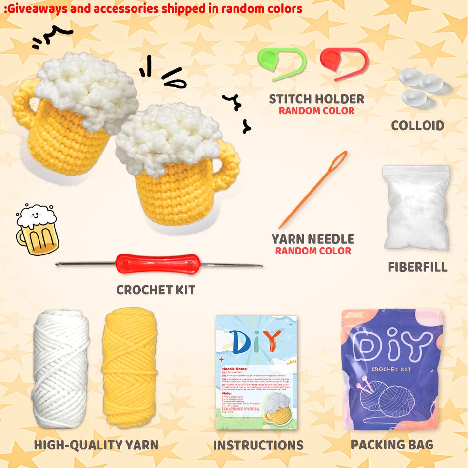 YAMAXIN 2PCS Food Theme Crochet Kit for Beginners - DIY Craft Tool Set Easy Knitting Arts & Crafts Project