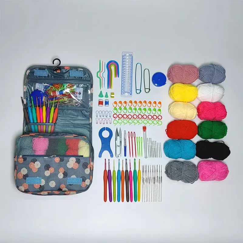 119pcs Crochet Kit Complete Knitting Kit with Crochet Yarn, Crochet Hooks and Crochet Accessories in Hangable Storage Bag