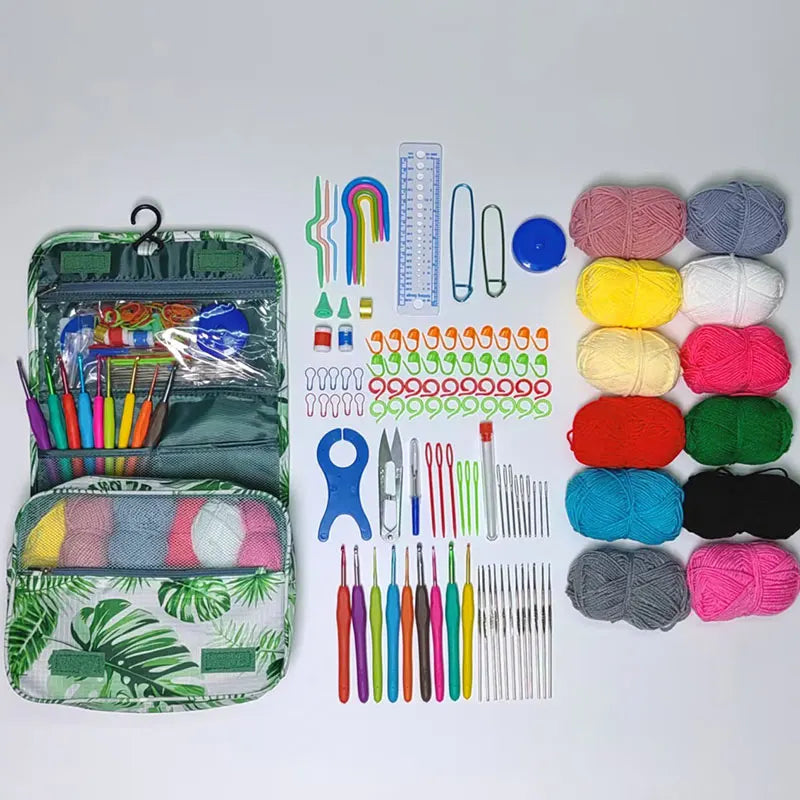 119pcs Crochet Kit Complete Knitting Kit with Crochet Yarn, Crochet Hooks and Crochet Accessories in Hangable Storage Bag