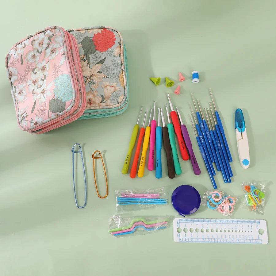 KOKINT 2mm-6mm Crochet Knitting Needles Kit With Stitch Markers And Storage Bag For Fabric Weaving DIY Handcraft Accessories Set