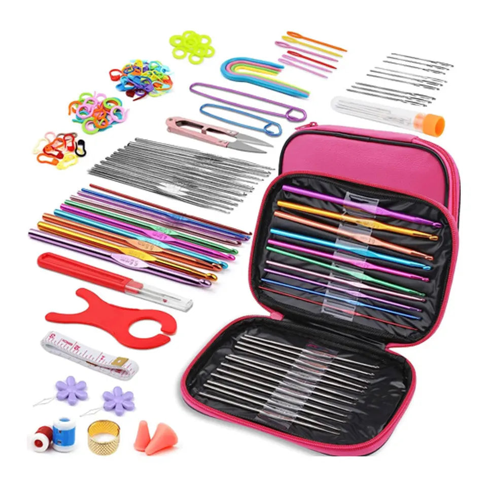 Crochet Kit for Beginners Crochet Hook Set Ergonomic Knitting Needles Blunt Needles Stitch Marker DIY with Storage Case