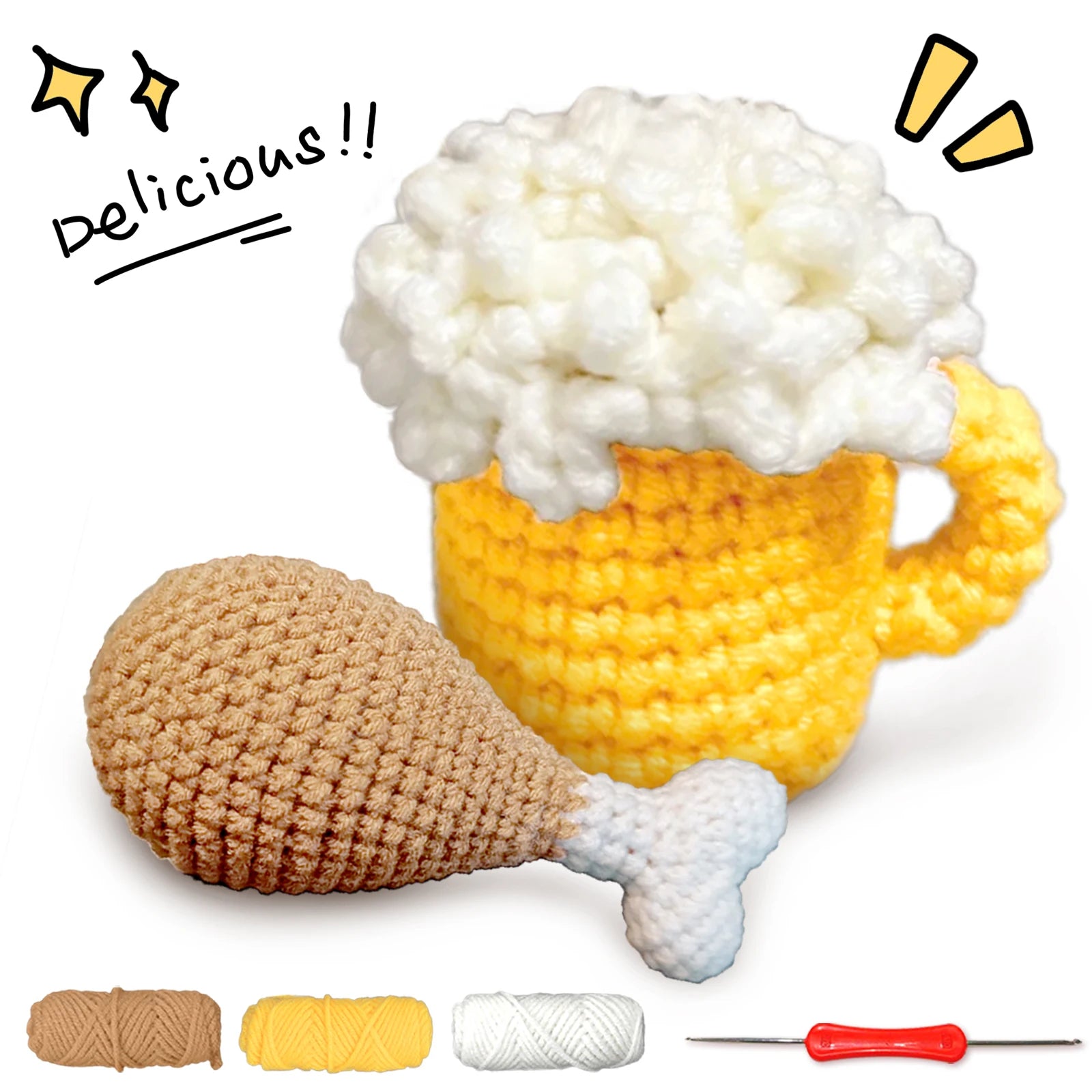 YAMAXIN 2PCS Food Theme Crochet Kit for Beginners - DIY Craft Tool Set Easy Knitting Arts & Crafts Project