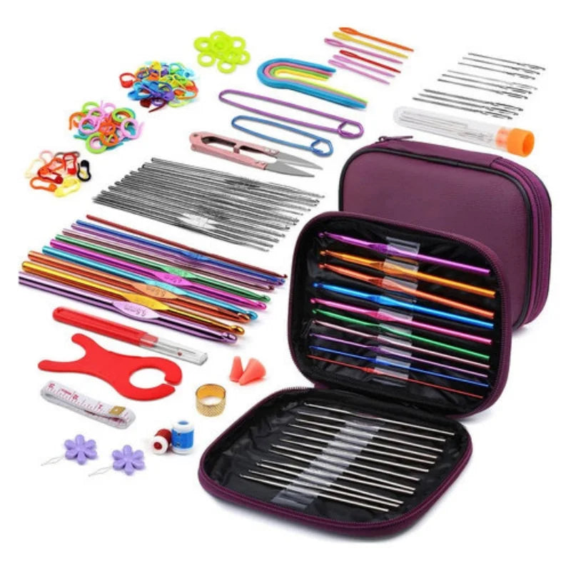 Crochet Kit for Beginners Crochet Hook Set Ergonomic Knitting Needles Blunt Needles Stitch Marker DIY with Storage Case