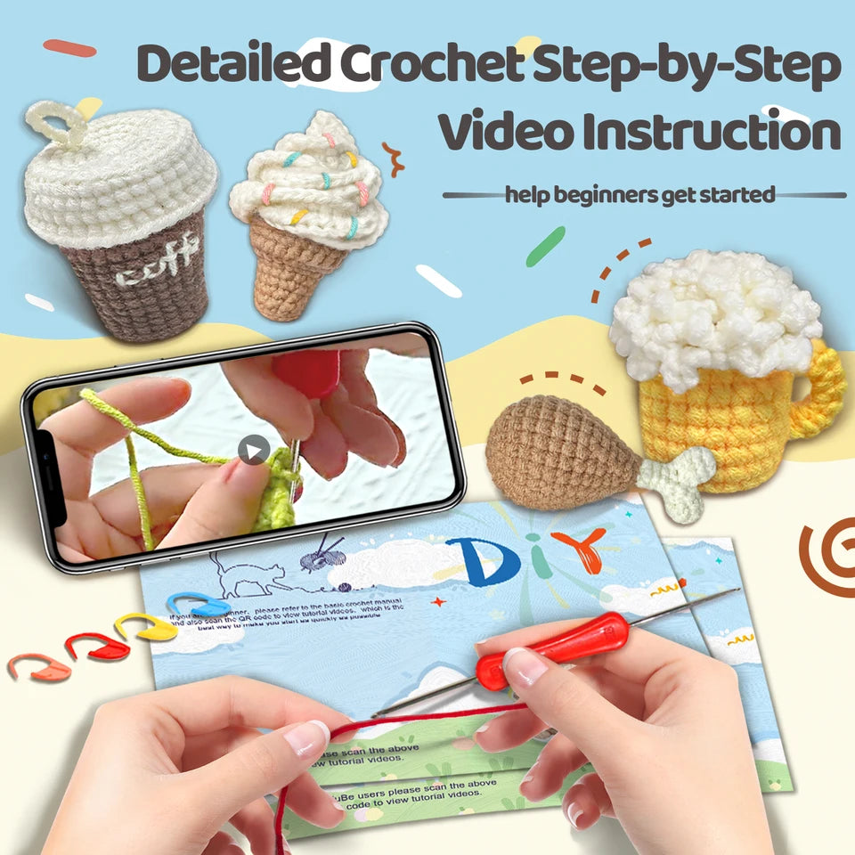 YAMAXIN 2PCS Food Theme Crochet Kit for Beginners - DIY Craft Tool Set Easy Knitting Arts & Crafts Project