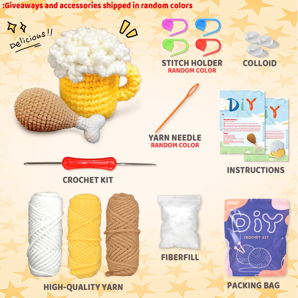 YAMAXIN 2PCS Food Theme Crochet Kit for Beginners - DIY Craft Tool Set Easy Knitting Arts & Crafts Project