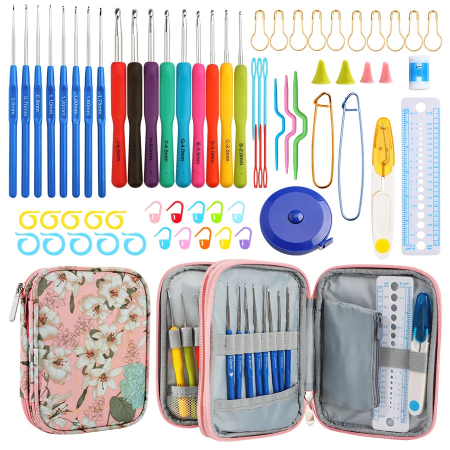 KOKINT 2mm-6mm Crochet Knitting Needles Kit With Stitch Markers And Storage Bag For Fabric Weaving DIY Handcraft Accessories Set