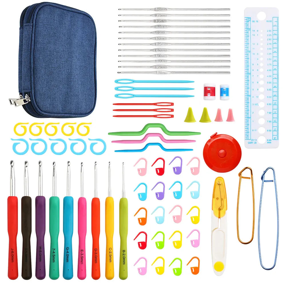 KOKINT 2mm-6mm Crochet Knitting Needles Kit With Stitch Markers And Storage Bag For Fabric Weaving DIY Handcraft Accessories Set
