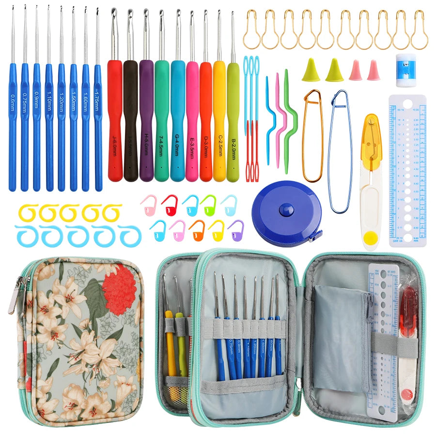 KOKINT 2mm-6mm Crochet Knitting Needles Kit With Stitch Markers And Storage Bag For Fabric Weaving DIY Handcraft Accessories Set
