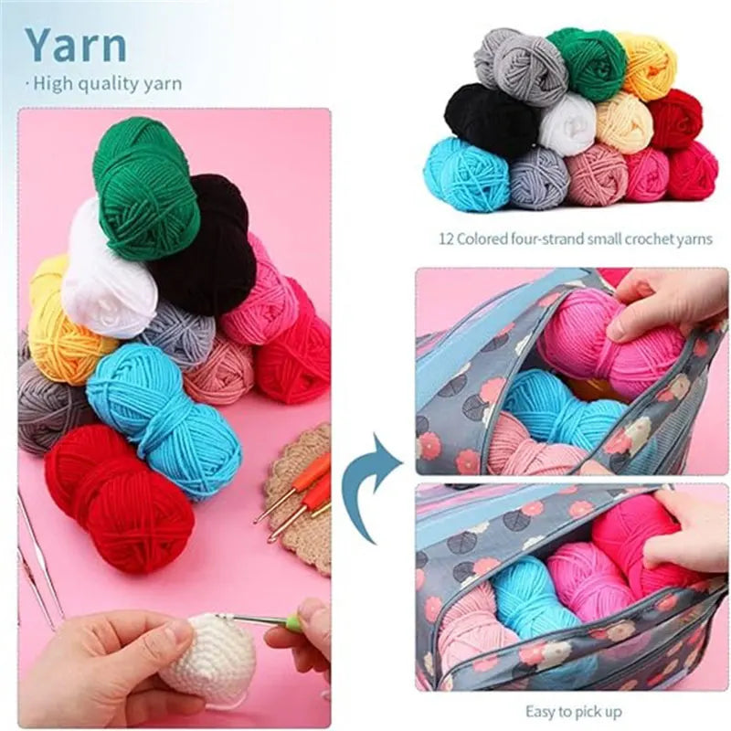 119pcs Crochet Kit Complete Knitting Kit with Crochet Yarn, Crochet Hooks and Crochet Accessories in Hangable Storage Bag