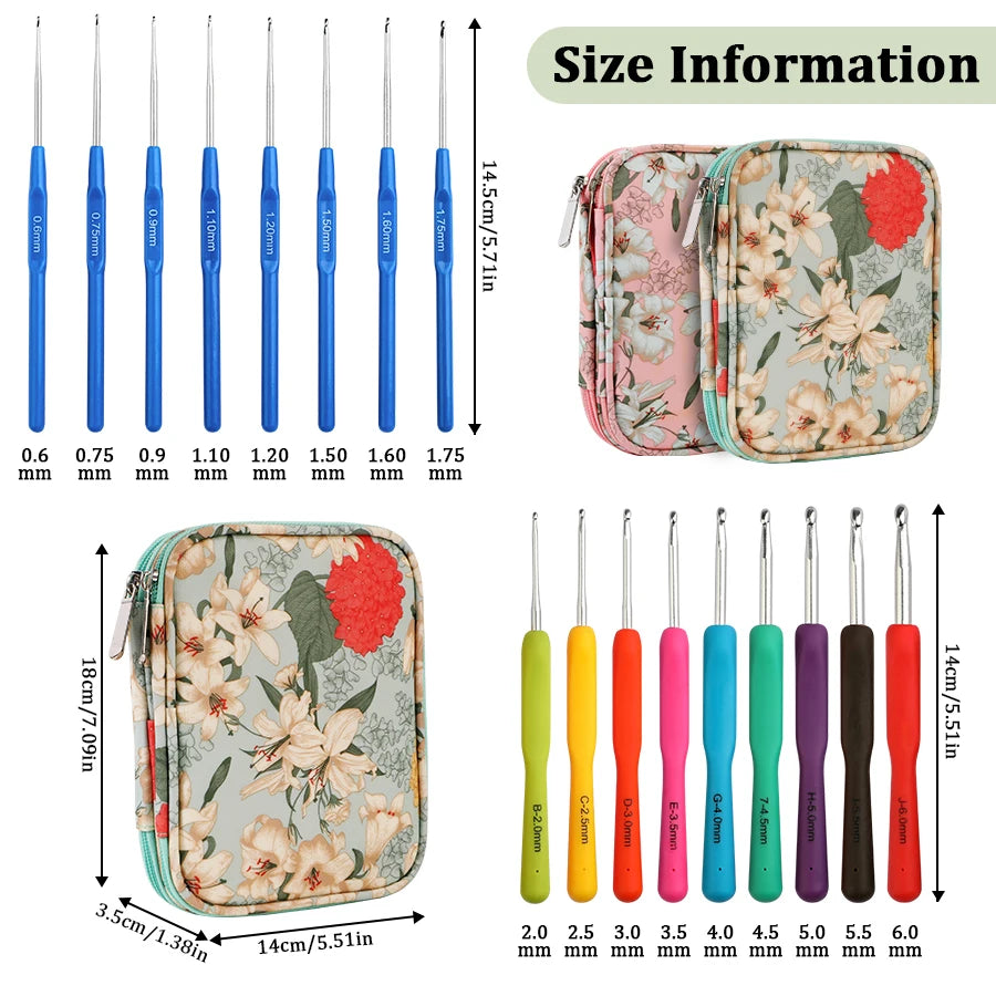 KOKINT 2mm-6mm Crochet Knitting Needles Kit With Stitch Markers And Storage Bag For Fabric Weaving DIY Handcraft Accessories Set