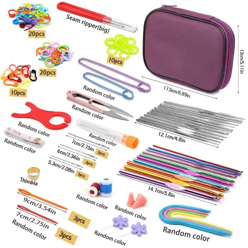 Crochet Kit for Beginners Crochet Hook Set Ergonomic Knitting Needles Blunt Needles Stitch Marker DIY with Storage Case