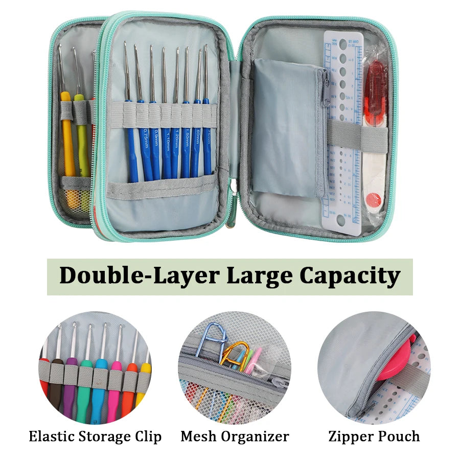 KOKINT 2mm-6mm Crochet Knitting Needles Kit With Stitch Markers And Storage Bag For Fabric Weaving DIY Handcraft Accessories Set