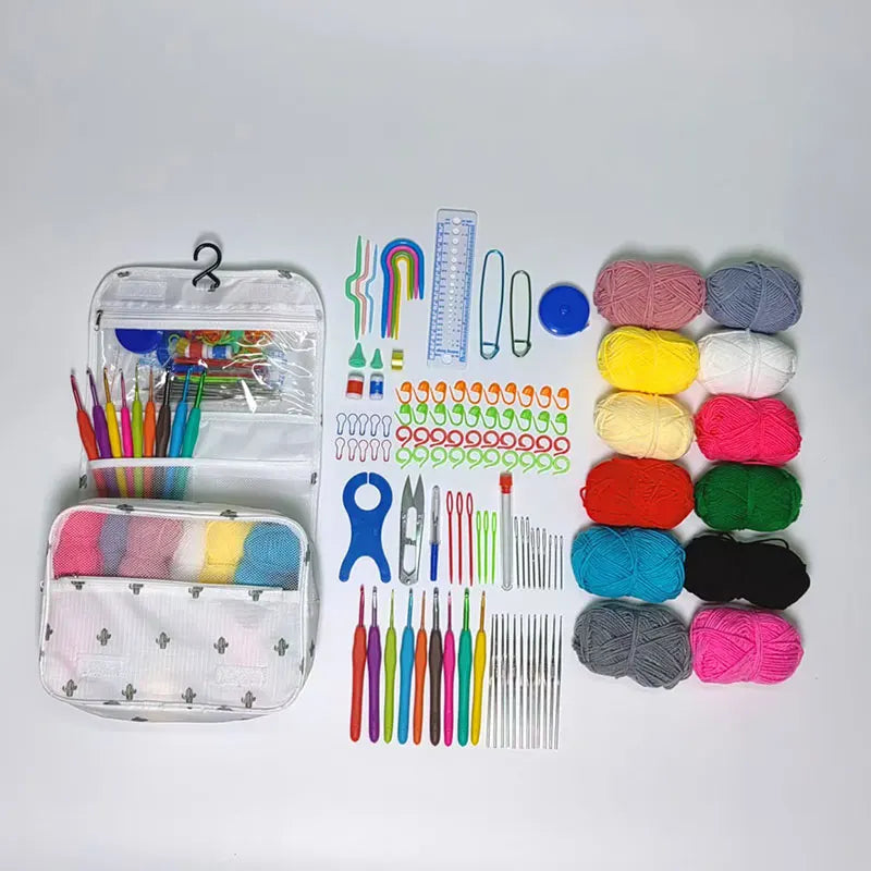 119pcs Crochet Kit Complete Knitting Kit with Crochet Yarn, Crochet Hooks and Crochet Accessories in Hangable Storage Bag