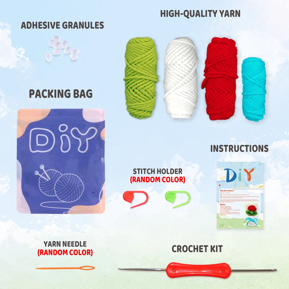 YAMAXIN Rose Theme Crochet Kit for Beginners Easy DIY Craft Tool Set Knitting Arts & Crafts Project with Pin